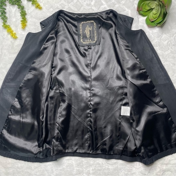 My Tribe Embroidered Leather Zip Front Sleeveless Vest in Black Womens Medium - Picture 9 of 13